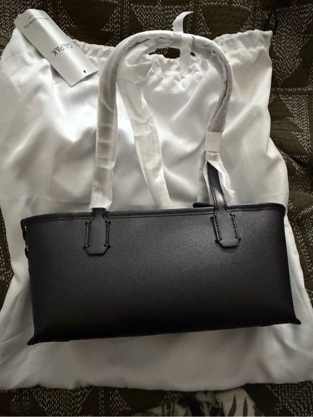 Calpak Collette Black Rectangular Shoulder Tote with Lily charm